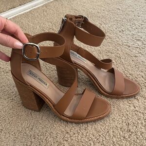 Steve Madden Cognac Strappy Block Heels